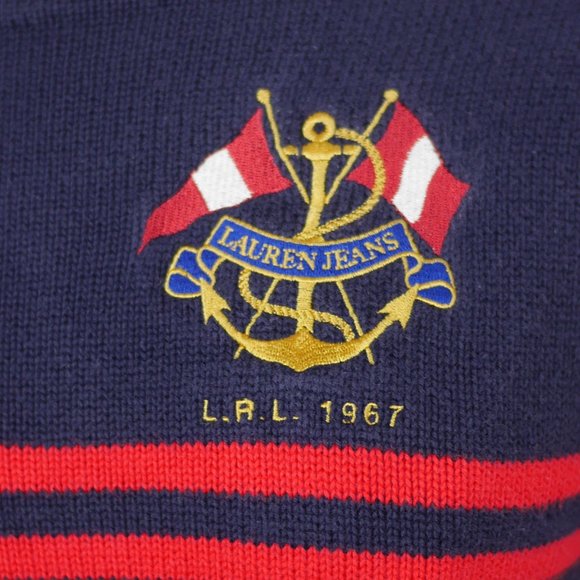 LAUREN JEANS Navy blue & red striped knit sweater - Picture 7 of 8